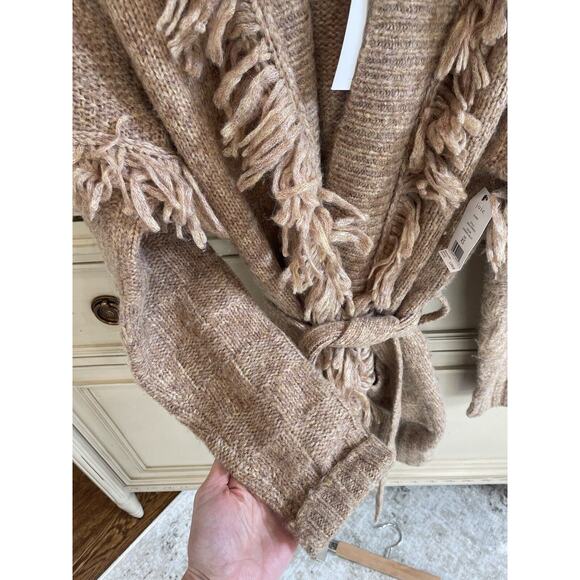 NWT $378 Joie Klara‎ Wool/alpaca Belted Fringe Cardigan Caramel XS Super Soft - Picture 7 of 11